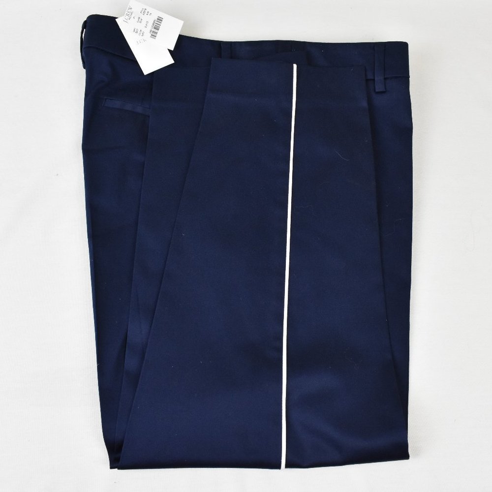 J.CREW Pants 14 Navy Blue Zip Front Waist 36 Inseam 26 rise 9 Piping Flat Front